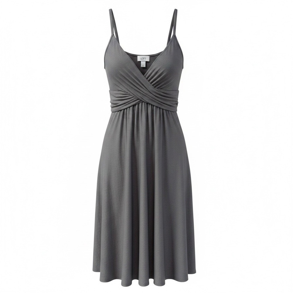 LOFT Ann Taylor Gray Sleeveless Fit & Flare V-Neck Midi Dress Womens Small